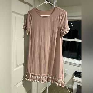 Soft Pink Tassle Dress Short Sleeve
